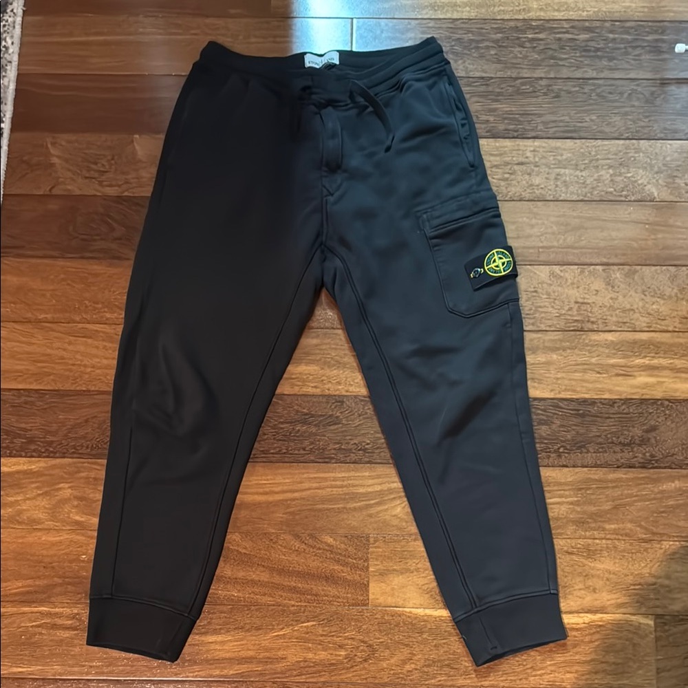 Stone Island Black Joggers with Yellow Logo